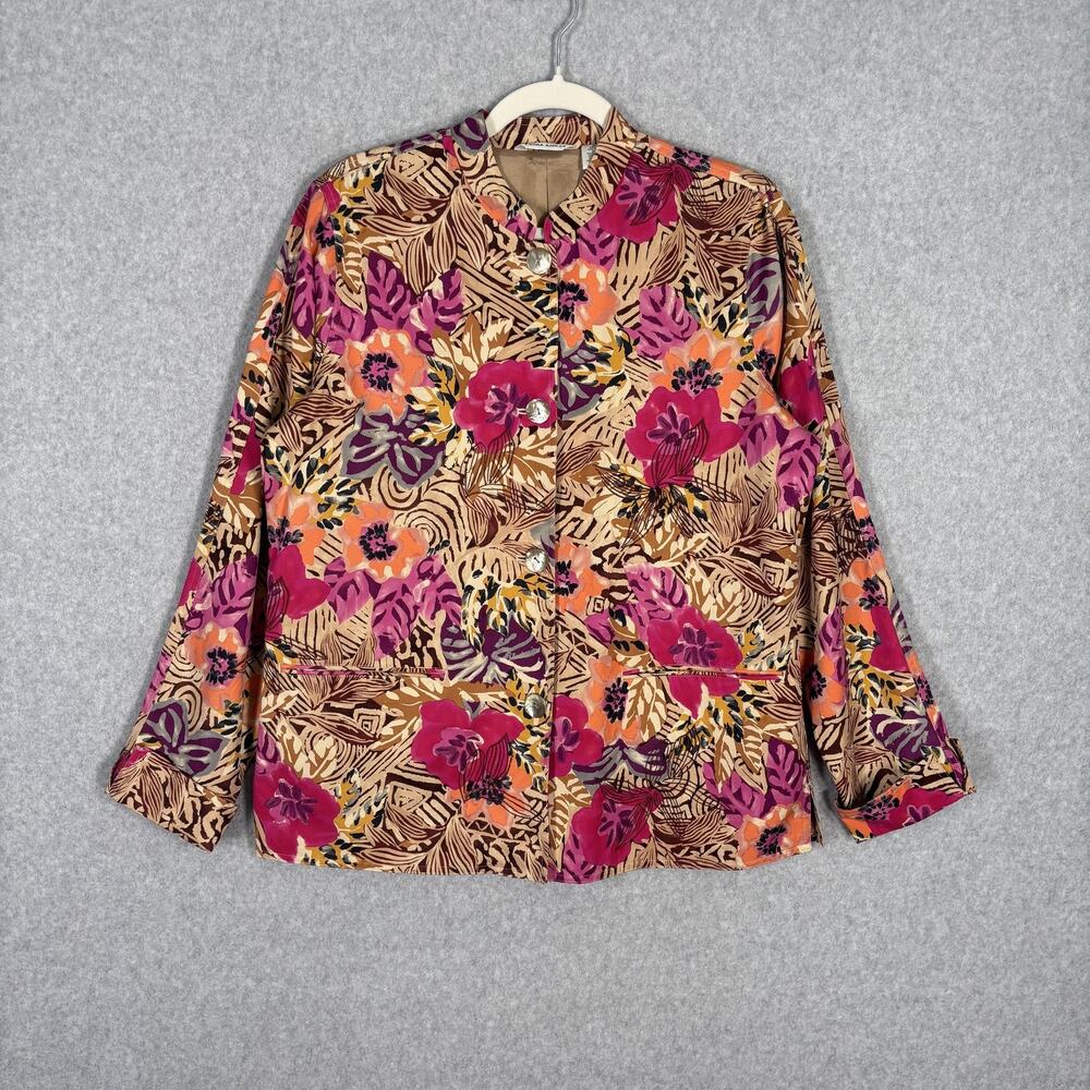 Laura Ashley Jacket Medium Silk Cotton Embroidered Tropical Maximalist Artsy